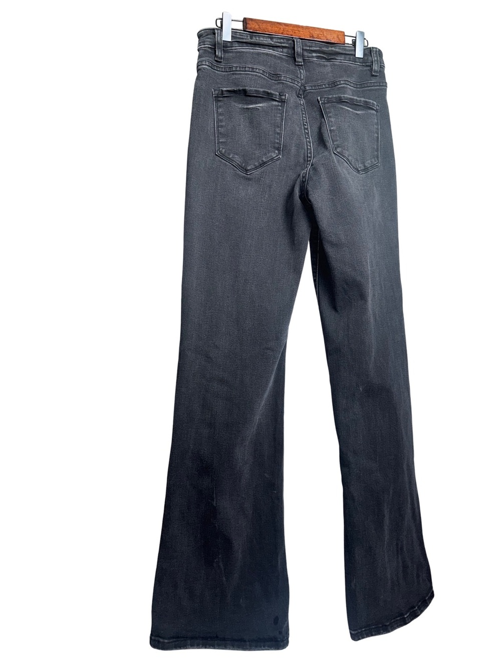 Long Flying Monkey Buckle Washed Black High Rise Flare Leg Jeans 29 33” Inseam